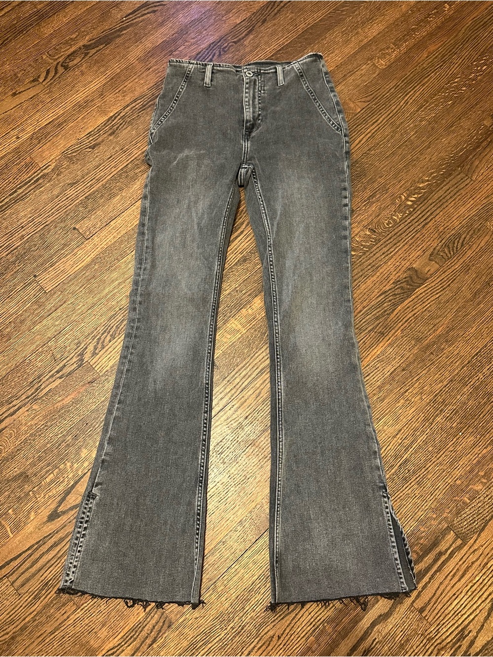 We The Free Grey Flare Jeans Raw Hem